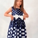 Платье для девочки нарядное БУШОН ST11, цвет темно-синий, белый пояс, принт белый горошек