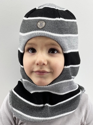 Шапка-шлем зима, скб черный+св.серый+серый