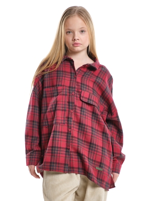 Рубашка для девочек Mini Maxi, модель 8081, цвет красный/клетка