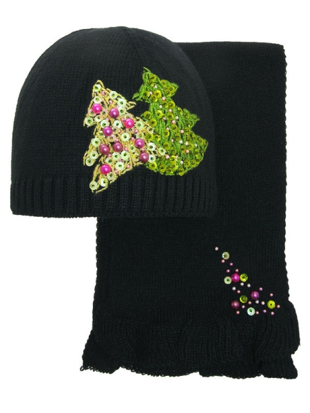 Комплект для девочки Елочный базар комплект, Миалт черный, весна-осень - Комплект: шапочки и шарф