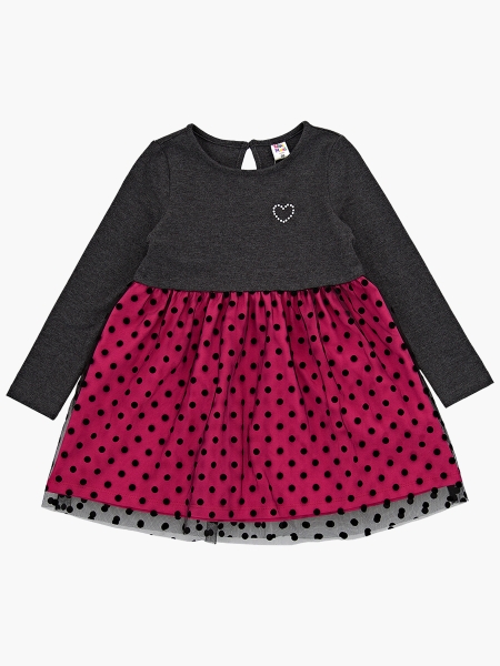 Платье для девочек Mini Maxi, модель 6157, цвет малиновый/черный/меланж - Платья для девочек с длинным рукавом
