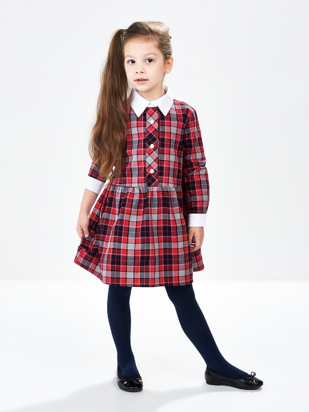 Платье для девочек Mini Maxi, модель 6743, цвет красный/клетка - Платья для девочек с длинным рукавом