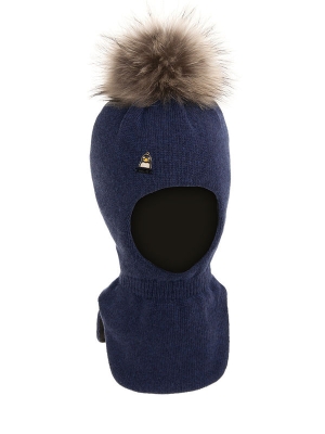 Шлем для мальчика Пингвин, Миалт синий/меланж, зима