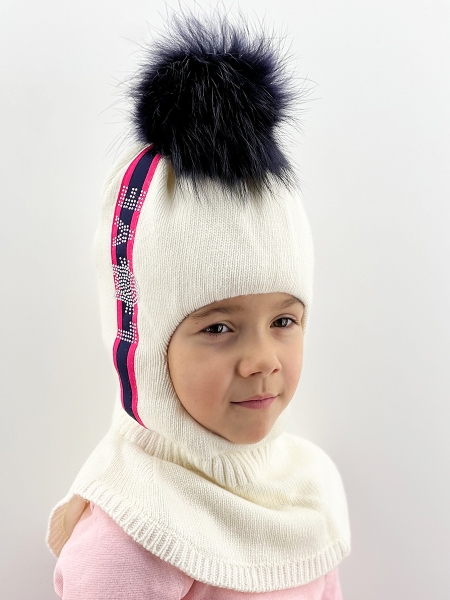 Шлем для девочки Ежевичка, Миалт белый, зима - Шапки-шлемы зима-осень