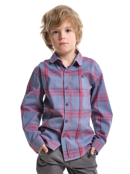 Рубашка для мальчиков Mini Maxi, модель 33nm04a, цвет серый/красный/клетка - Рубашки с длинным рукавом