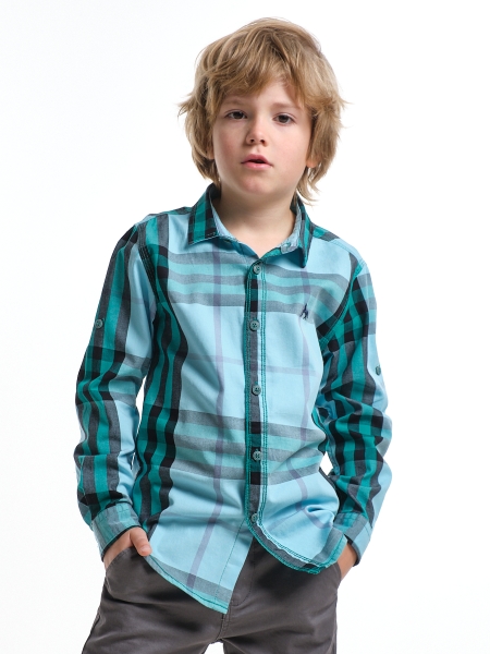 Рубашка для мальчиков Mini Maxi, модель 33nm176a, цвет зеленый/клетка - Рубашки с длинным рукавом