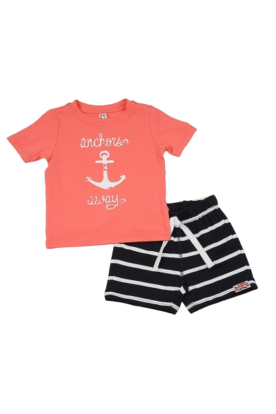 Комплект одежды для мальчиков Mini Maxi, модель 1654/1655, цвет коралловый - Комплекты летние