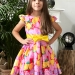 Платье для девочки нарядное БУШОН ST35, стиляги цвет розовый/желтый пояс желтый, принт цветы