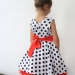 Платье для девочки нарядное БУШОН ST10, стиляги цвет белый, красный пояс, принт синий горошек