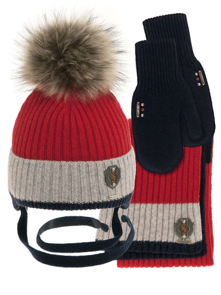 Комплект для мальчика Снайпер комплект, Миалт красный/серый/меланж, зима - Комплекты: шапка и шарф