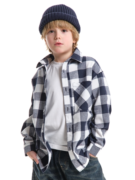 Рубашка для мальчиков Mini Maxi, модель 8041, цвет синий/белый/клетка - Рубашки с длинным рукавом
