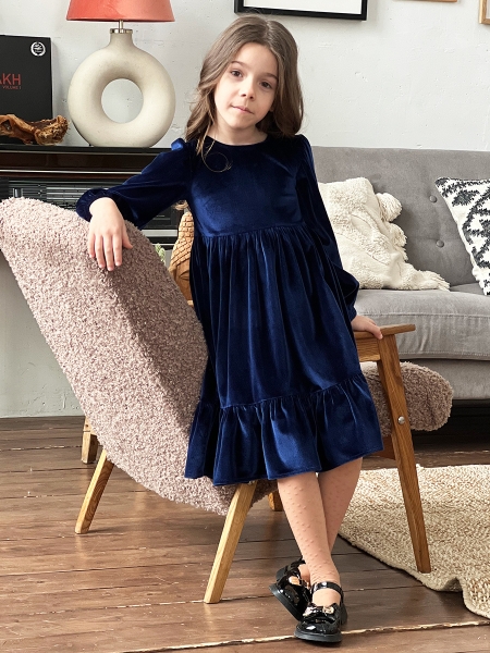 Платье для девочки школьное БУШОН ST63, цвет темно-синий - Платья коктельные / вечерние