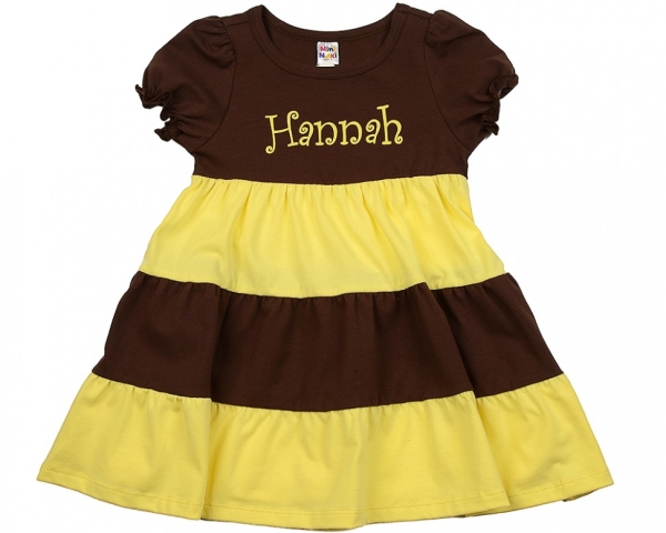 Платье для девочек Mini Maxi, модель 1501, цвет коричневый/желтый - Платья для девочек с коротким рукавом