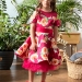 Платье для девочки нарядное БУШОН ST31, стиляги цвет малиновый/желтый пояс красный, принт красные цветы