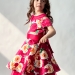 Платье для девочки нарядное БУШОН ST31, стиляги цвет малиновый/желтый пояс красный, принт красные цветы