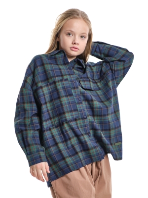 Рубашка для девочек Mini Maxi, модель 8081, цвет зеленый/клетка