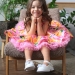 Платье для девочки нарядное БУШОН ST30, стиляги цвет розовый/желтый пояс розовый, принт цветы