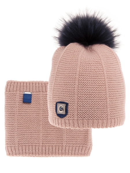 Комплект для девочки Алмаз комплект, Миалт бежево-розовый, зима - Комплекты: шапка и шарф