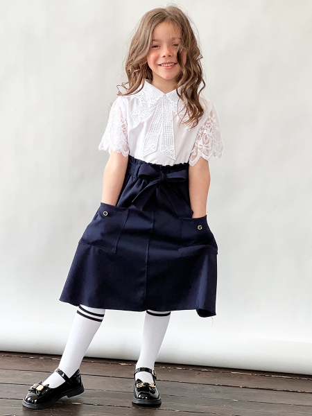 Юбка для девочек школьная с карманами БУШОН, модель SK90, цвет темно-синий - Юбки для девочек