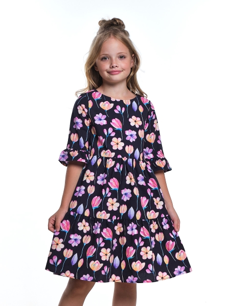 Платье для девочек Mini Maxi, модель 7642, цвет темно-синий/фиолетовый/мультиколор - Платья для девочек с рукавом 3/4