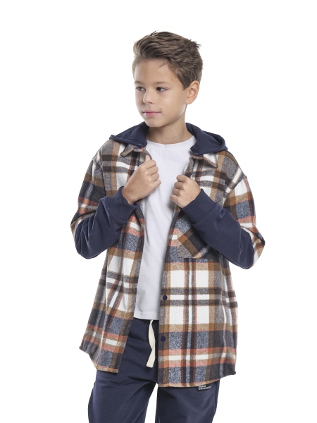 Рубашка для мальчиков Mini Maxi, модель 7782, цвет темно-синий/оранжевый/клетка - Рубашки с длинным рукавом