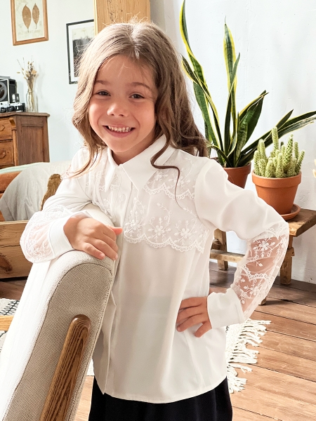 Блузка для девочек школьная БУШОН, модель SK55, цвет кремовый - Блузки с длинным рукавом / текстиль