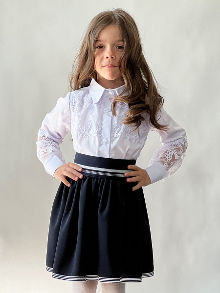 Блузка для девочек школьная БУШОН, модель SK55, цвет белый - Блузки с длинным рукавом / текстиль