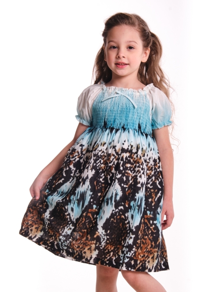 Платье для девочек Mini Maxi, модель 2025, цвет голубой - Платья для девочек с коротким рукавом