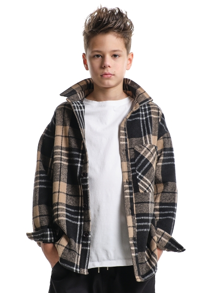 Рубашка для мальчиков Mini Maxi, модель 8074, цвет клетка/бежевый/черный - Рубашки с длинным рукавом