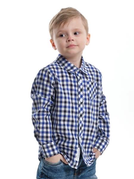 Рубашка для мальчиков Mini Maxi, модель 3395, цвет синий/клетка - Рубашки с длинным рукавом