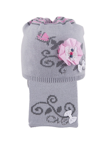 Комплект для девочки Весенний вальс, Миалт серый/темно-серый - Комплект: шапочки и шарф