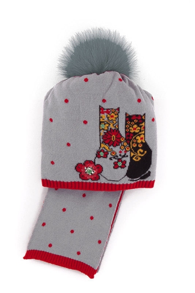 Комплект для девочки Мода 2, Миалт красный/светло-серый, зима - Комплект: шапочки и шарф