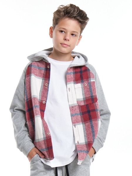 Рубашка для мальчиков Mini Maxi, модель 7982, цвет серый/бордовый/клетка - Рубашки с длинным рукавом