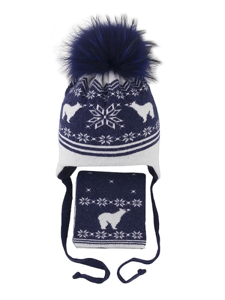Комплект Белые медведи, Миалт темно-синий, зима-весна-осень - Комплекты: шапка и шарф