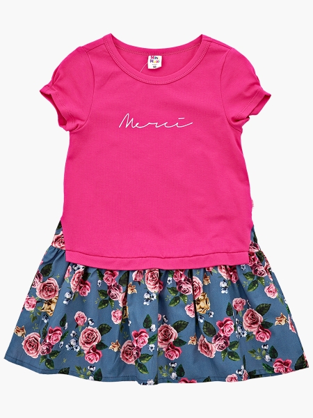 Платье для девочек Mini Maxi, модель 3307, цвет малиновый/мультиколор - Платья для девочек с коротким рукавом