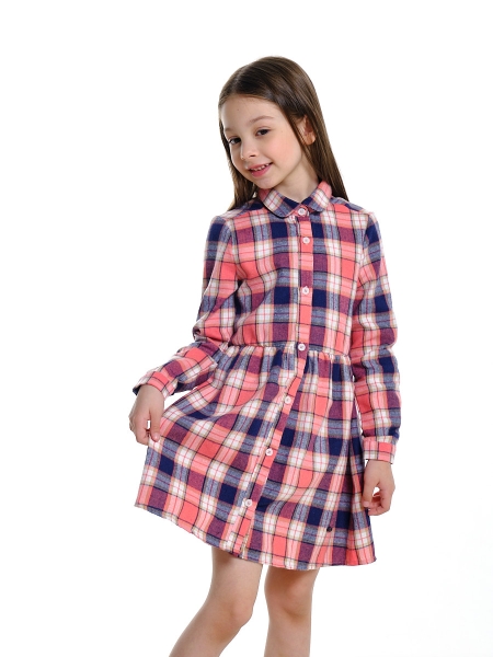 Платье для девочек Mini Maxi, модель 6825, цвет розовый/синий/клетка - Платья для девочек с длинным рукавом