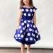 Платье для девочки нарядное БУШОН ST20, стиляги цвет синий, синий пояс, принт горох белый