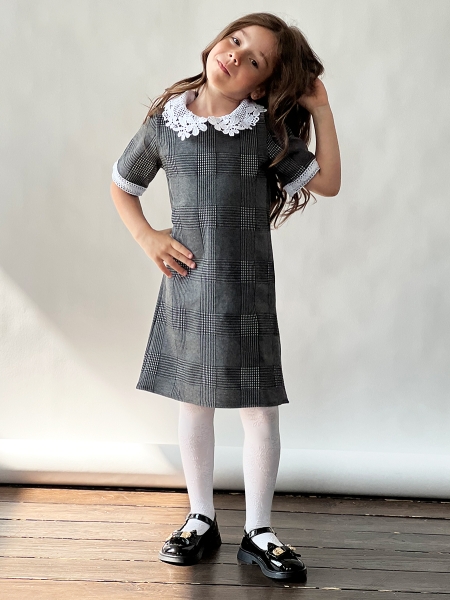 Платье для девочки школьное БУШОН SK10, цвет серый клетка - Платья / сарафаны для школы