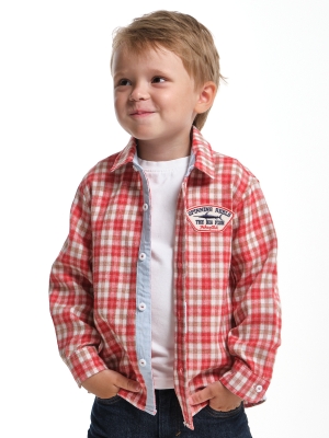 Рубашка для мальчиков Mini Maxi, модель 7976, цвет клетка/красный