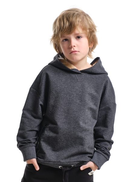 Худи для мальчиков Mini Maxi, модель 7726, цвет черный/меланж - Худи, толстовки с капюшоном