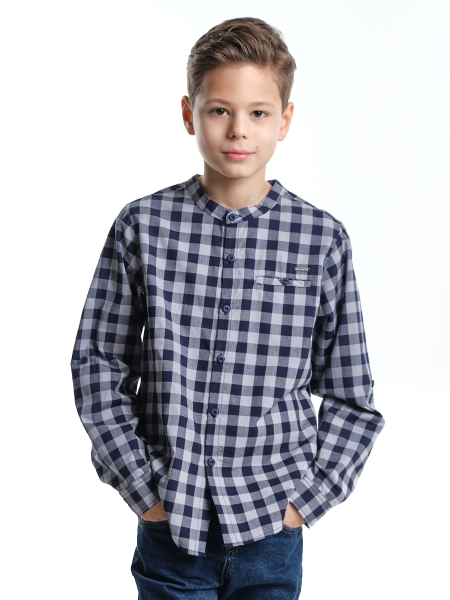 Рубашка для мальчиков Mini Maxi, модель 1881, цвет серый/синий/синий - Рубашки с длинным рукавом