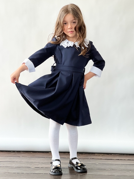 Платье для девочки школьное БУШОН SK14, цвет темно-синий - Платья / сарафаны для школы