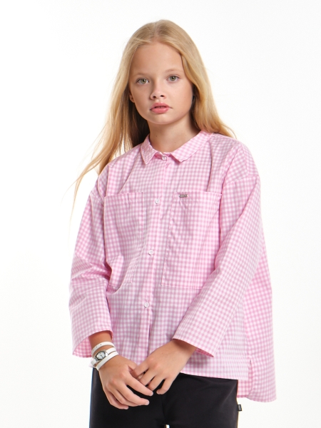 Блузка для девочек Mini Maxi, модель 7956, цвет розовый/клетка - Блузки с длинным рукавом / текстиль