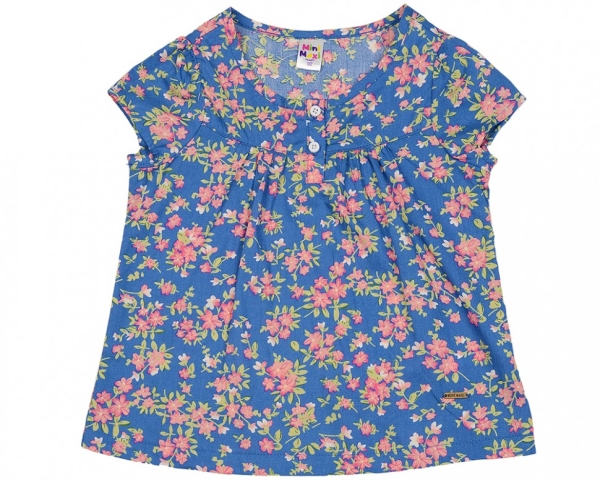Блузка для девочек Mini Maxi, модель 2016, цвет синий/мультиколор - Блузки с коротким рукавом