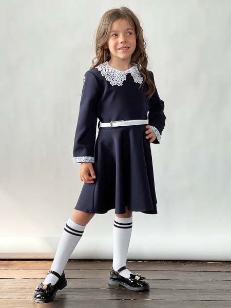 Платье для девочки школьное БУШОН SK18, цвет темно-синий - Платья / сарафаны для школы