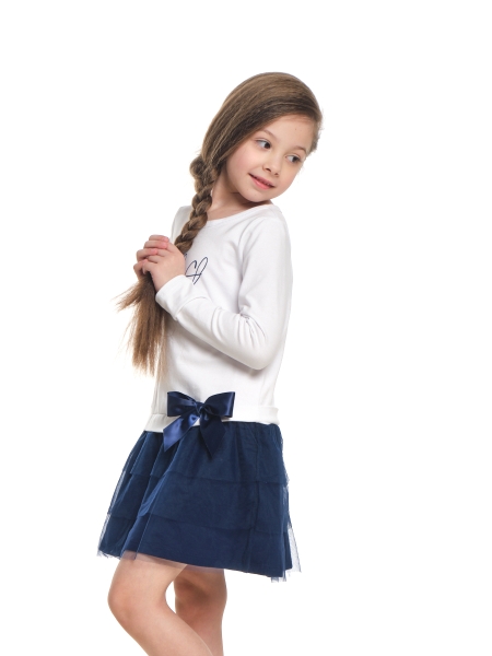 Платье для девочек Mini Maxi, модель 3895, цвет белый/синий - Платья для девочек с длинным рукавом