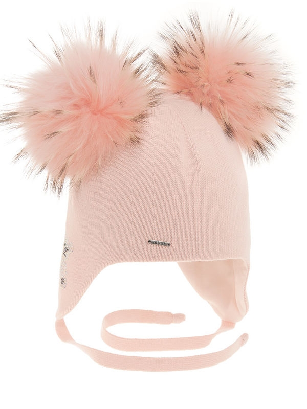 Шапка для девочки Коала, Миалт светло-розовый - Шапки с меховым помпоном