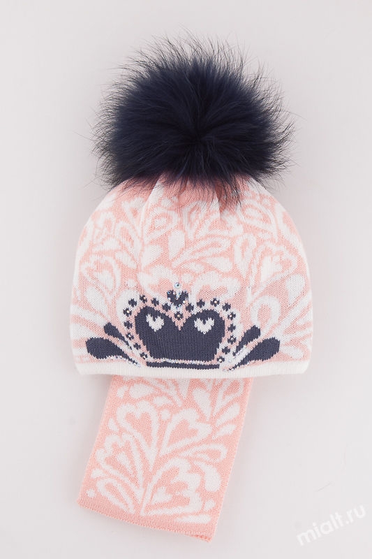 Комплект для девочки Империя, Миалт персиковый/темно-синий - Комплекты: шапка и шарф