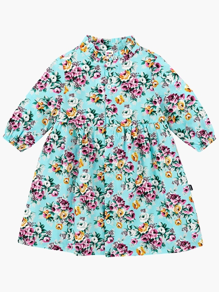 Платье для девочек Mini Maxi, модель 2140, цвет бирюзовый/мультиколор - Платья для девочек с рукавом 3/4