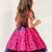 Платье для девочки нарядное БУШОН ST10, стиляги цвет малиновый, темно-синий пояс, принт горошек